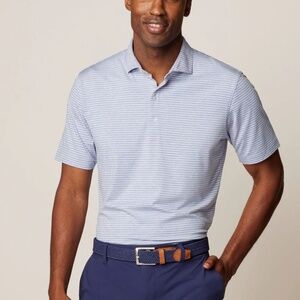 Johnnie-O Michael Striped Jersey Performance Polo in Monsoon- XL